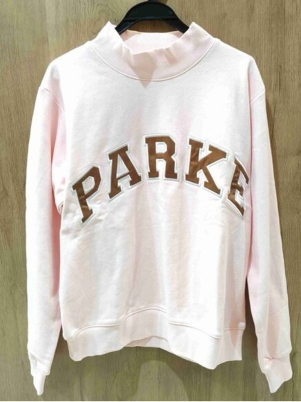 Parke Women's Pink Sweatshirt with Brown Lettering